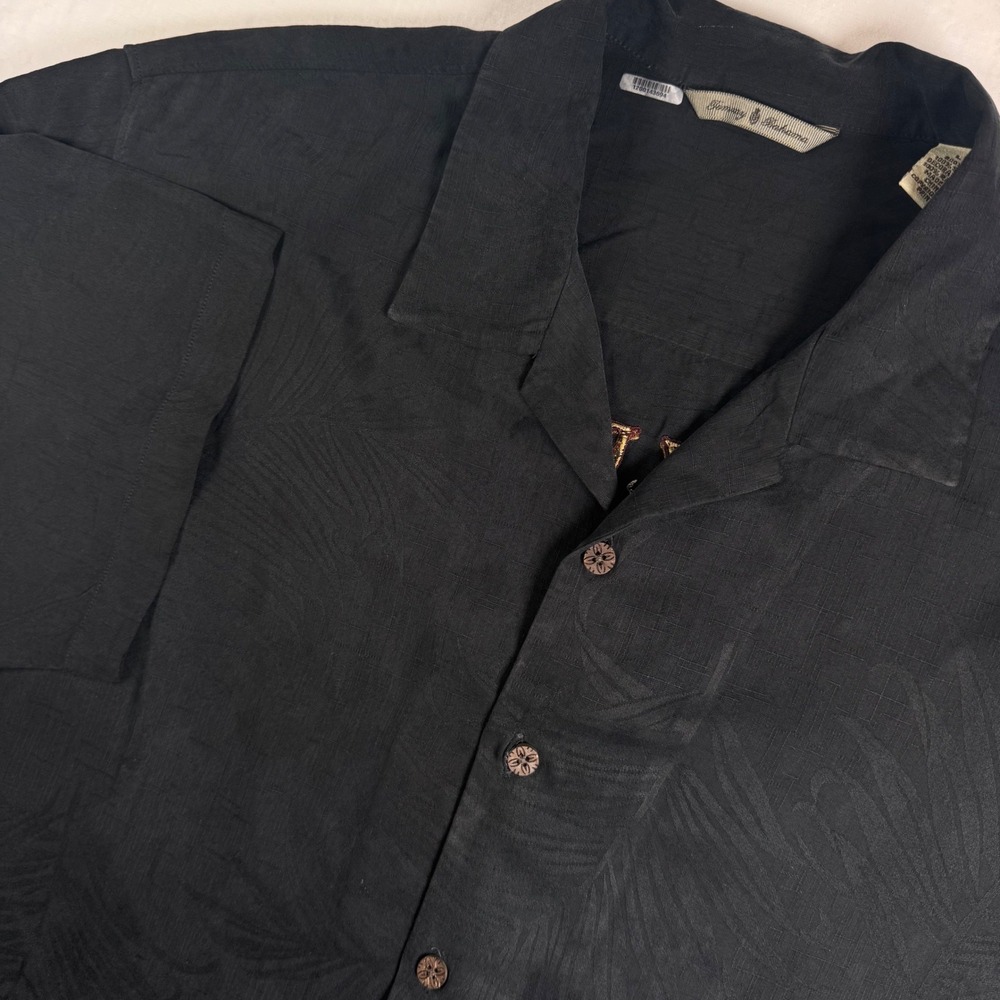 Tommy Bahama Button Up Shirt Mens L Black Silk Jacquard Parakeet Dealers Choice